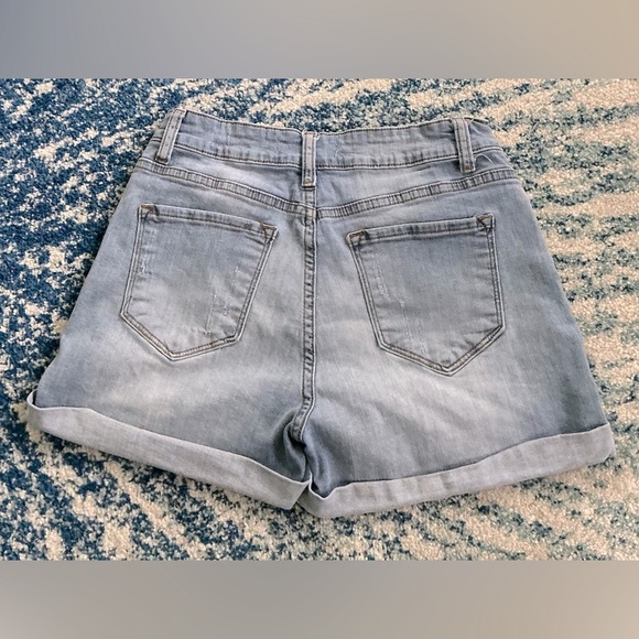 KanCan Blue Jean Shorts with Cuffed Hem and Distressed Look - Picture 5 of 9